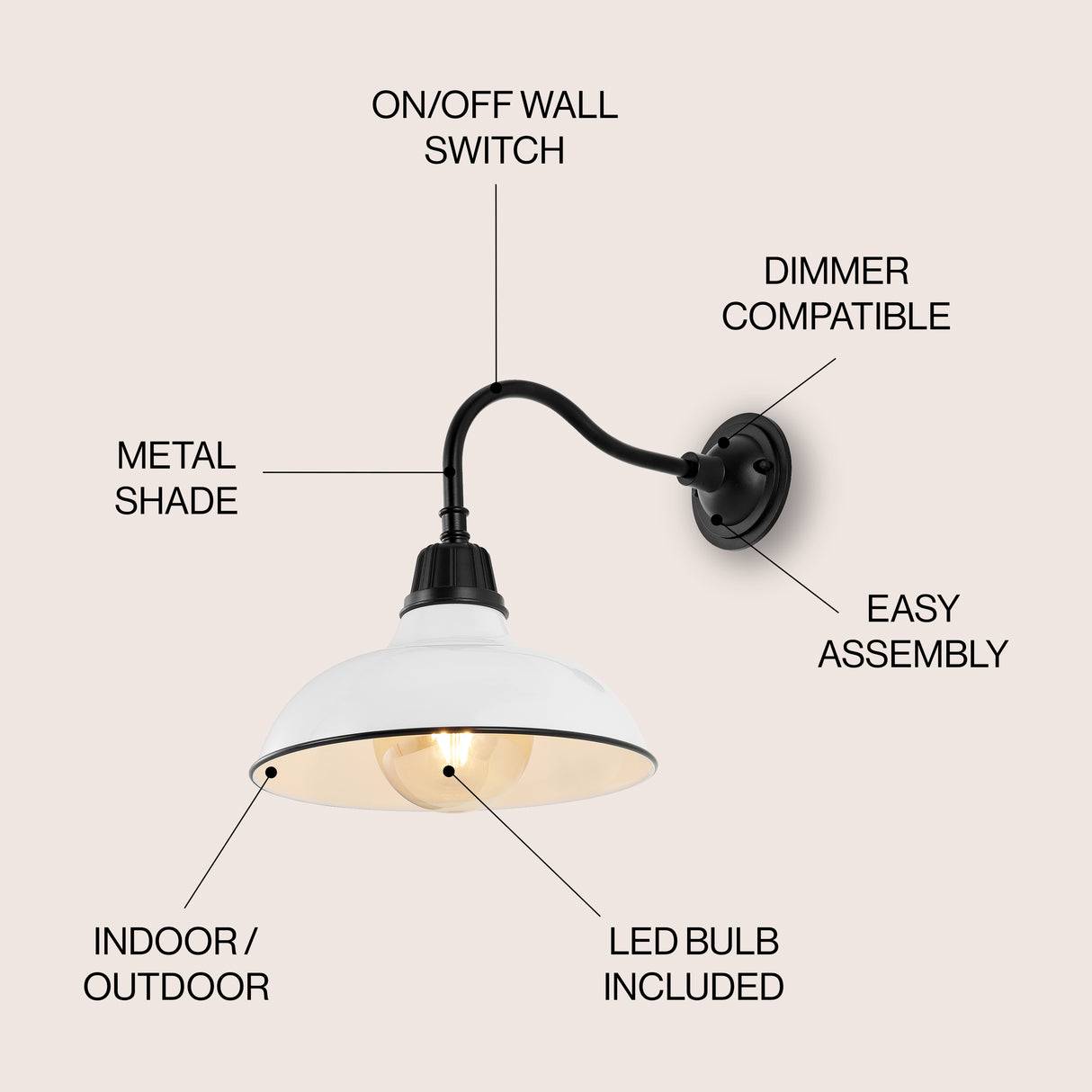 Aurora 1-Light Farmhouse Industrial Indoor/Outdoor Iron LED Gooseneck Arm Outdoor Sconce