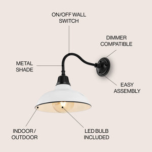 Aurora 1-Light Farmhouse Industrial Indoor/Outdoor Iron LED Gooseneck Arm Outdoor Sconce