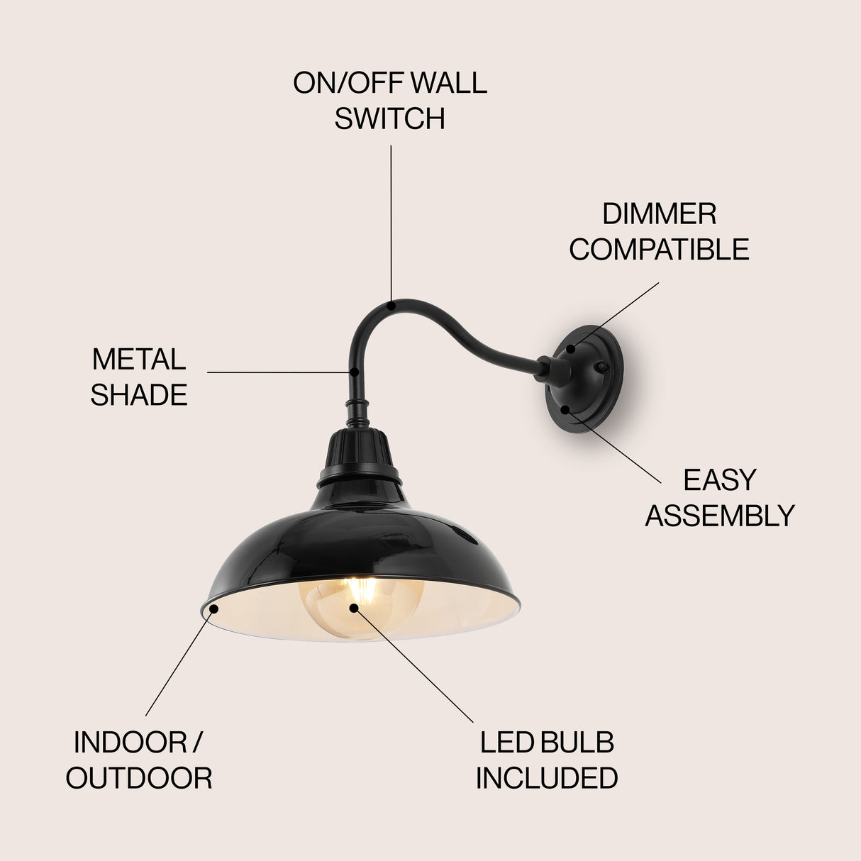 Aurora 1-Light Farmhouse Industrial Indoor/Outdoor Iron LED Gooseneck Arm Outdoor Sconce