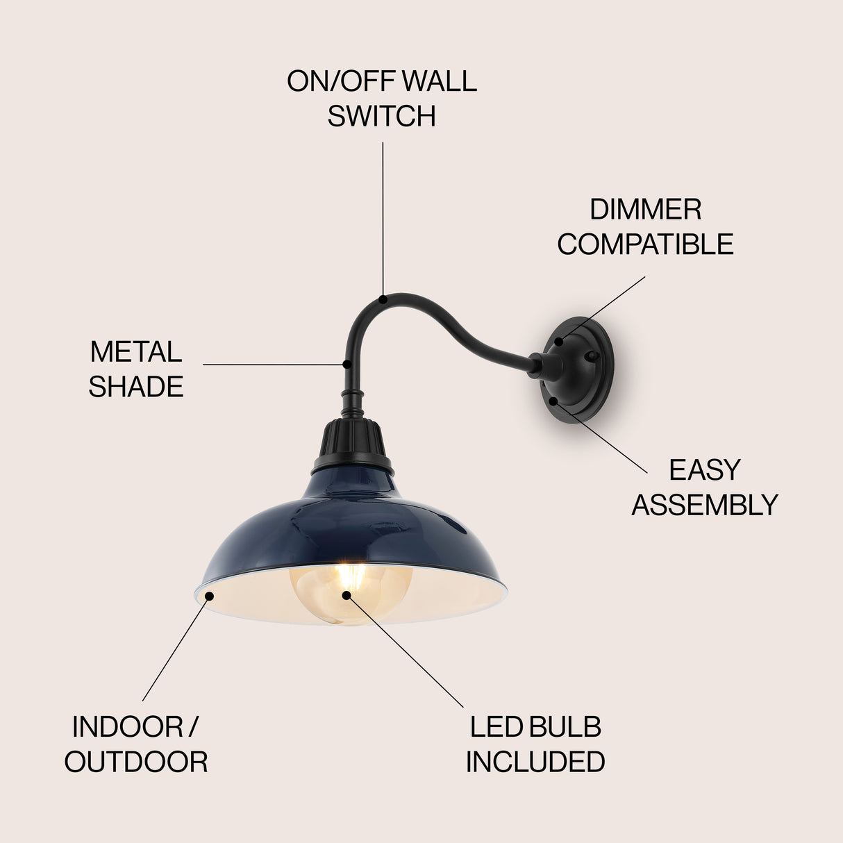 Aurora 1-Light Farmhouse Industrial Indoor/Outdoor Iron LED Gooseneck Arm Outdoor Sconce