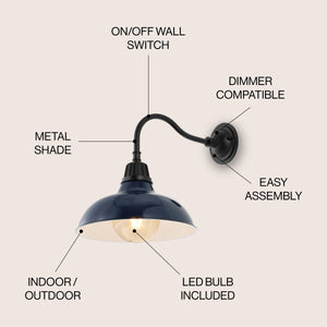 Aurora 1-Light Farmhouse Industrial Indoor/Outdoor Iron LED Gooseneck Arm Outdoor Sconce
