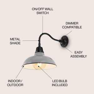 Aurora 1-Light Farmhouse Industrial Indoor/Outdoor Iron LED Gooseneck Arm Outdoor Sconce