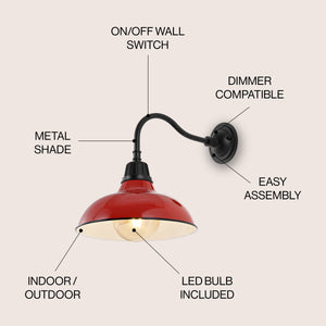 Aurora 1-Light Farmhouse Industrial Indoor/Outdoor Iron LED Gooseneck Arm Outdoor Sconce