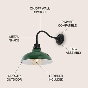 Aurora 1-Light Farmhouse Industrial Indoor/Outdoor Iron LED Gooseneck Arm Outdoor Sconce