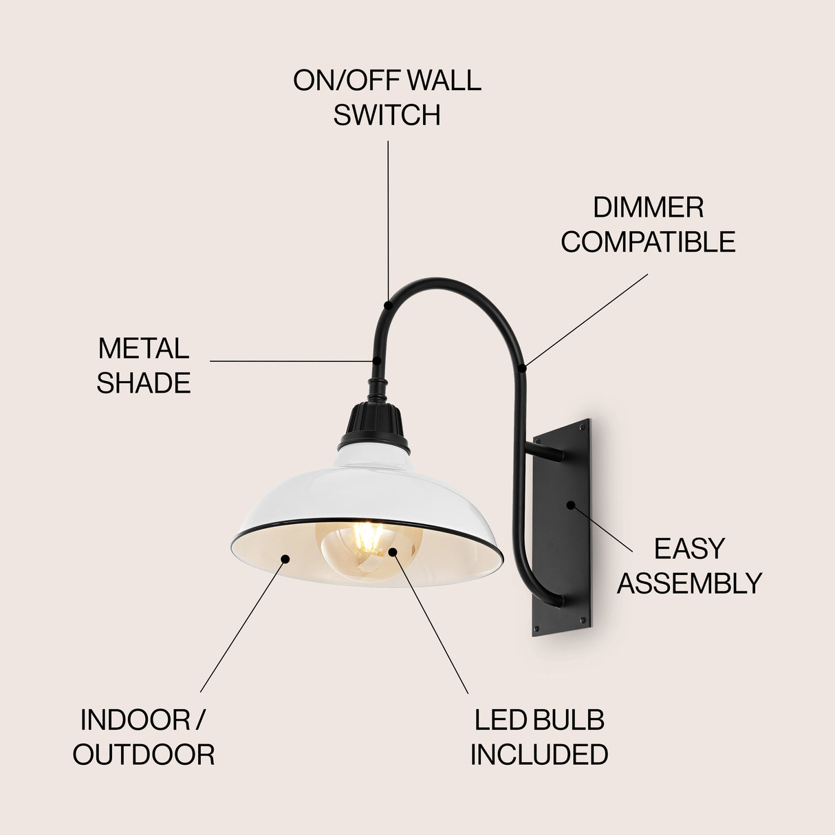 Stanley 1-Light Farmhouse Industrial Indoor/Outdoor Iron LED Gooseneck Arm Outdoor Sconce