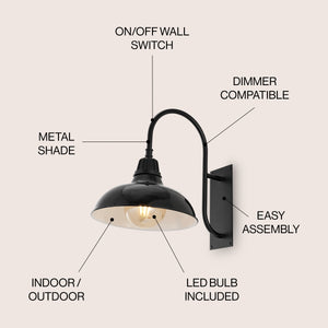 Stanley 1-Light Farmhouse Industrial Indoor/Outdoor Iron LED Gooseneck Arm Outdoor Sconce