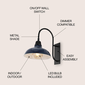 Stanley 1-Light Farmhouse Industrial Indoor/Outdoor Iron LED Gooseneck Arm Outdoor Sconce