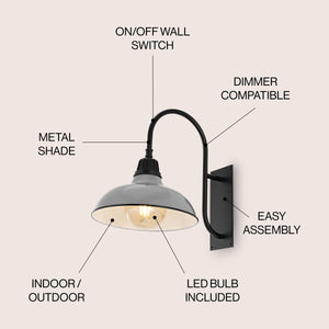 Stanley 1-Light Farmhouse Industrial Indoor/Outdoor Iron LED Gooseneck Arm Outdoor Sconce