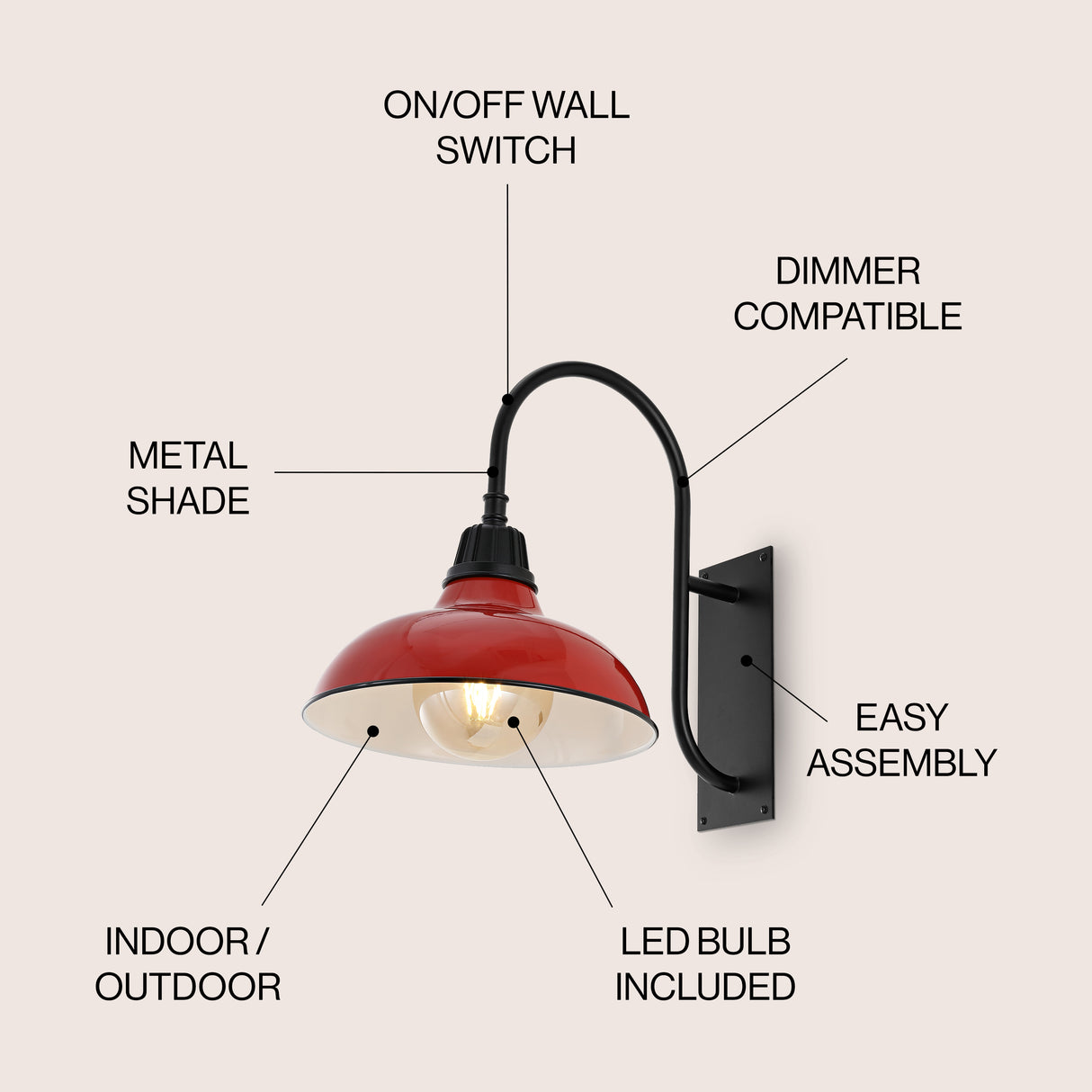 Stanley 1-Light Farmhouse Industrial Indoor/Outdoor Iron LED Gooseneck Arm Outdoor Sconce