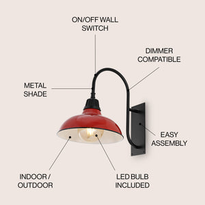 Stanley 1-Light Farmhouse Industrial Indoor/Outdoor Iron LED Gooseneck Arm Outdoor Sconce