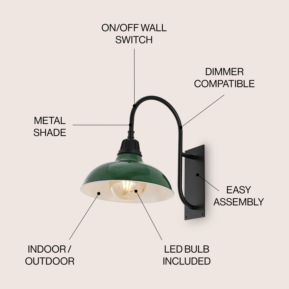 Stanley 1-Light Farmhouse Industrial Indoor/Outdoor Iron LED Gooseneck Arm Outdoor Sconce