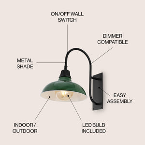 Stanley 1-Light Farmhouse Industrial Indoor/Outdoor Iron LED Gooseneck Arm Outdoor Sconce
