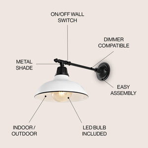 Wallace 1-Light Farmhouse Industrial Indoor/Outdoor Iron LED Victorian Arm Outdoor Sconce