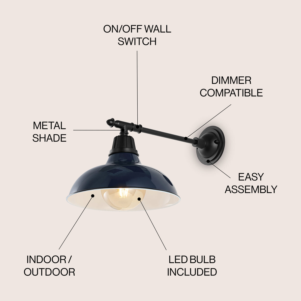 Wallace 1-Light Farmhouse Industrial Indoor/Outdoor Iron LED Victorian Arm Outdoor Sconce