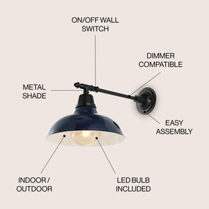 Wallace 1-Light Farmhouse Industrial Indoor/Outdoor Iron LED Victorian Arm Outdoor Sconce
