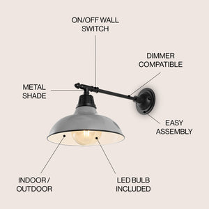 Wallace 1-Light Farmhouse Industrial Indoor/Outdoor Iron LED Victorian Arm Outdoor Sconce