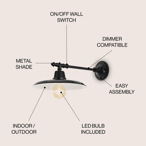 Bonner 1-Light Farmhouse Industrial Indoor/Outdoor Iron LED Victorian Arm Outdoor Sconce