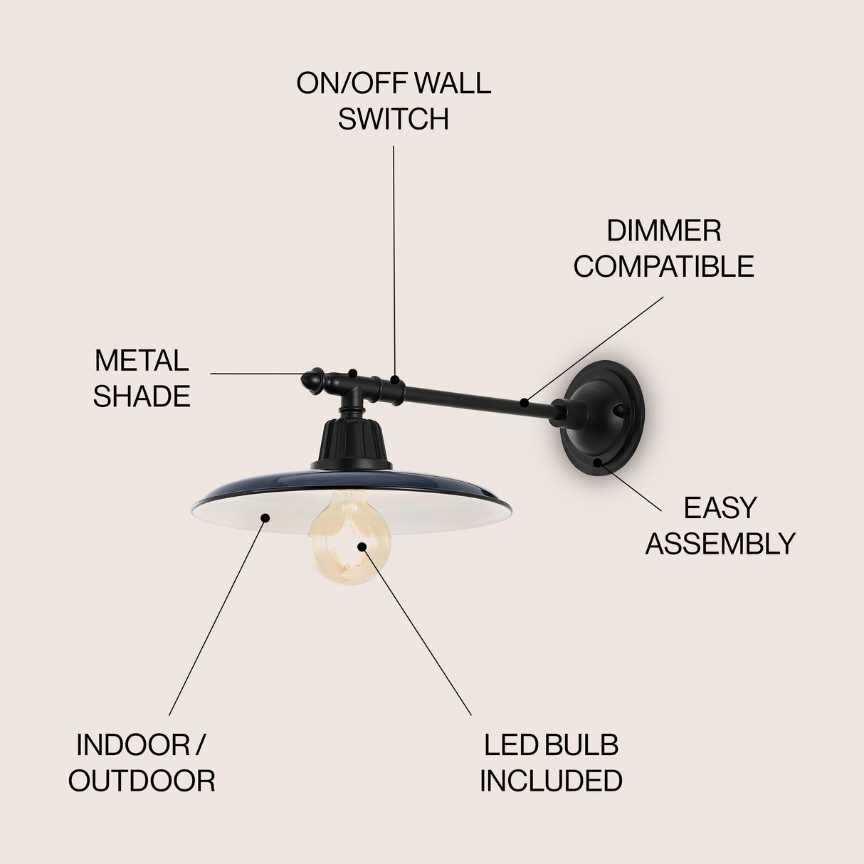Bonner 1-Light Farmhouse Industrial Indoor/Outdoor Iron LED Victorian Arm Outdoor Sconce