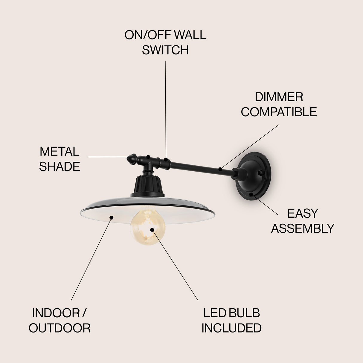 Bonner 1-Light Farmhouse Industrial Indoor/Outdoor Iron LED Victorian Arm Outdoor Sconce