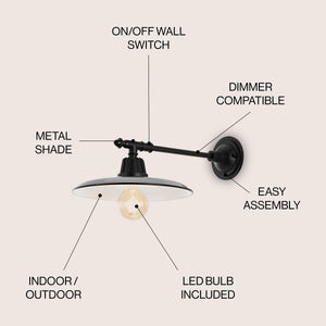 Bonner 1-Light Farmhouse Industrial Indoor/Outdoor Iron LED Victorian Arm Outdoor Sconce