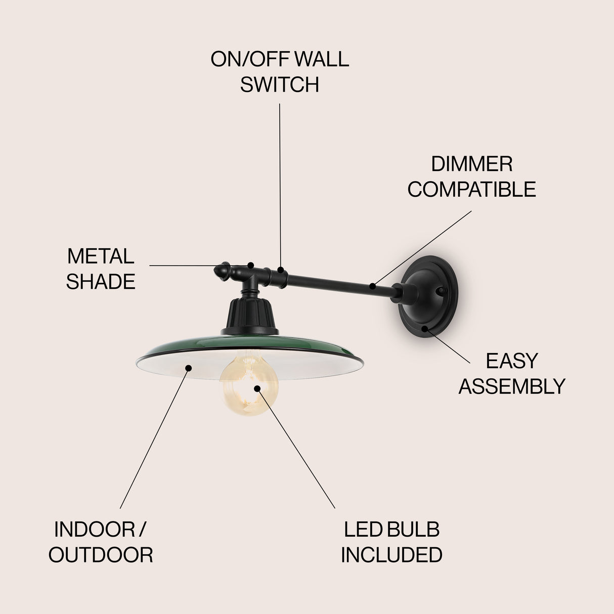 Bonner 1-Light Farmhouse Industrial Indoor/Outdoor Iron LED Victorian Arm Outdoor Sconce