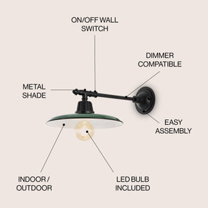 Bonner 1-Light Farmhouse Industrial Indoor/Outdoor Iron LED Victorian Arm Outdoor Sconce