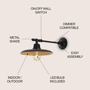 Bonner 1-Light Farmhouse Industrial Indoor/Outdoor Iron LED Victorian Arm Outdoor Sconce