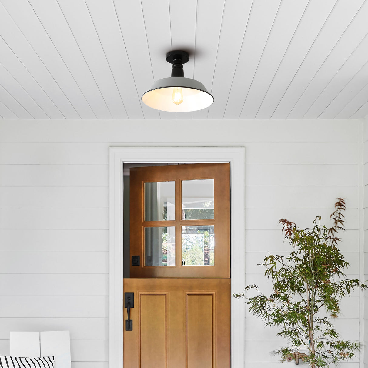 Camila 1-Light Classic Industrial Indoor/Outdoor Iron LED Semi Flush Mount