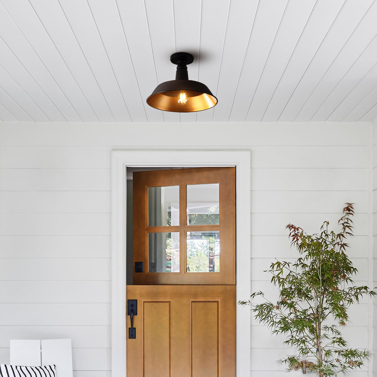 Camila 1-Light Classic Industrial Indoor/Outdoor Iron LED Semi Flush Mount