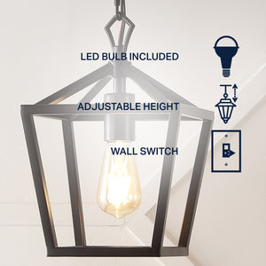 Oslin 1-Light Vintage Farmhouse Iron Chain Pagoda LED Pendant Lantern