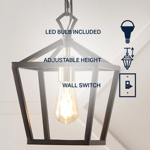 Oslin 1-Light Vintage Farmhouse Iron Chain Pagoda LED Pendant Lantern