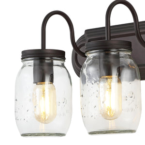 Gaines 3-Light Farmhouse Industrial Iron Mason Jar LED Vanity