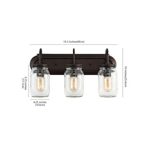 Gaines 3-Light Farmhouse Industrial Iron Mason Jar LED Vanity