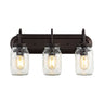 Gaines 3-Light Farmhouse Industrial Iron Mason Jar LED Vanity