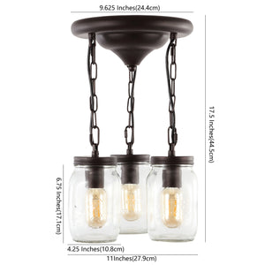 Gaines 3-Light Farmhouse Industrial Iron Mason Jar LED Semi Flush Mount
