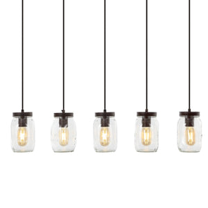 Gaines 5-Light Farmhouse Industrial Iron Mason Jar Linear LED Pendant