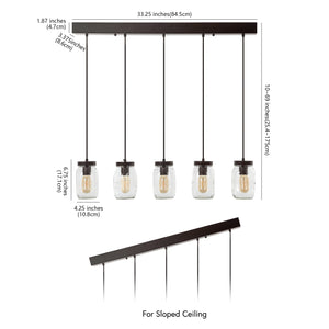 Gaines 5-Light Farmhouse Industrial Iron Mason Jar Linear LED Pendant