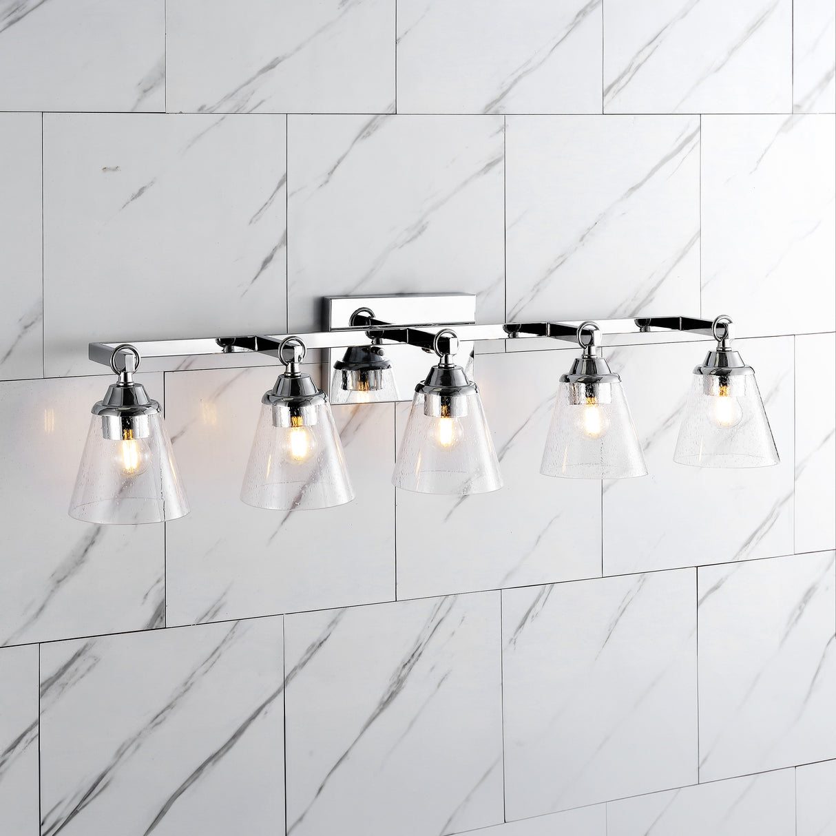 Marion 5-Light Hurricane Metal/Seeded Glass LED Vanity Light