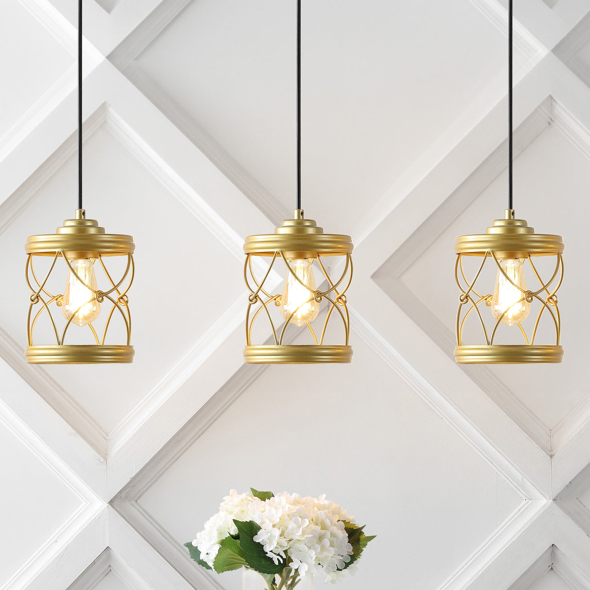 Marelle 1-Light Farmhouse Industrial Iron Filigree Caged Jar LED Pendant