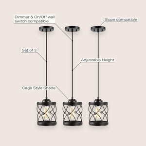 Marelle 1-Light Farmhouse Industrial Iron Filigree Caged Jar LED Pendant