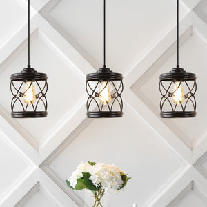 Marelle 1-Light Farmhouse Industrial Iron Filigree Caged Jar LED Pendant