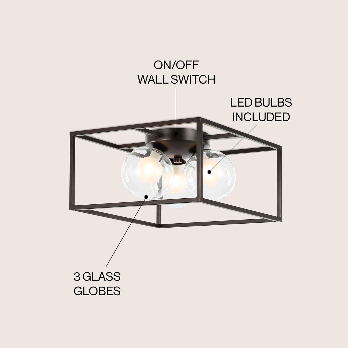 Kyle 3-Light Modern Farmhouse Metal/Iron Open-Caged LED Flush Mount