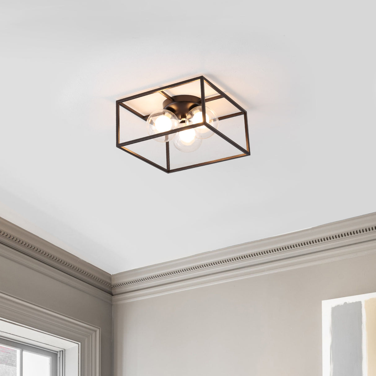 Kyle 3-Light Modern Farmhouse Metal/Iron Open-Caged LED Flush Mount