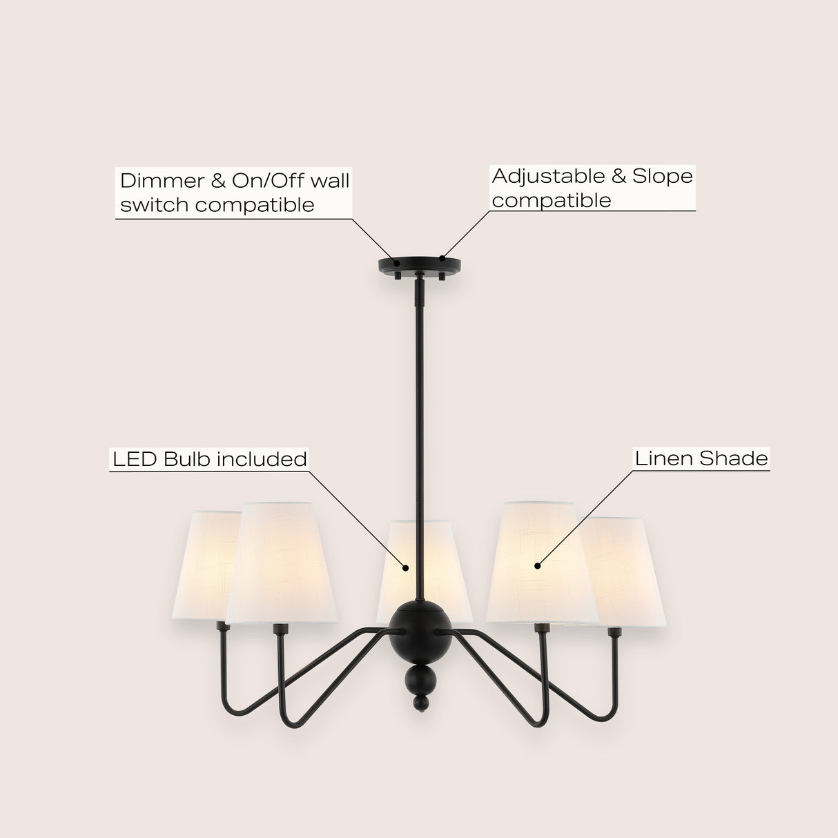 Skylar 5-Light Classic Minimalist Iron Inverted Gourd LED Chandelier