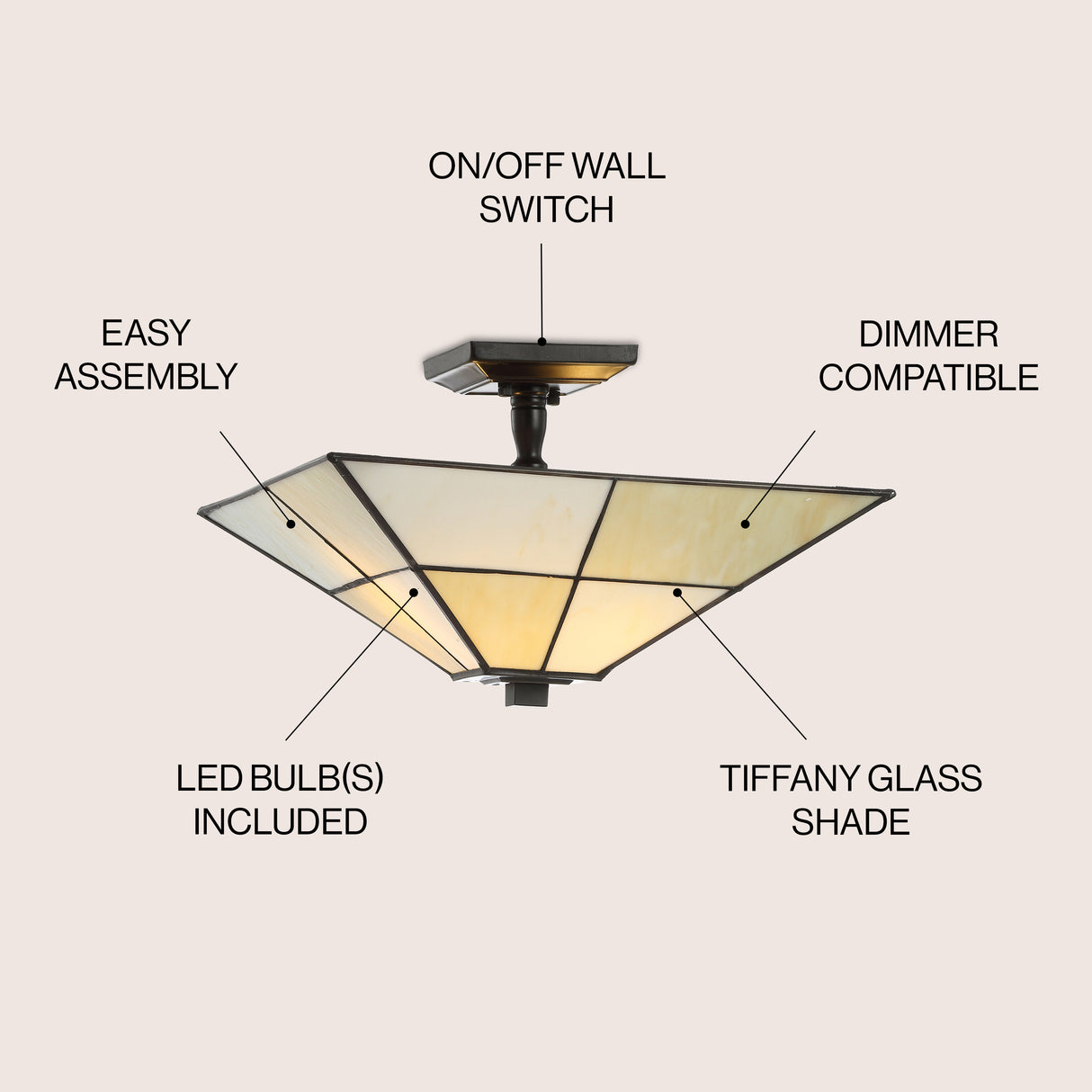 Juliana Tiffany-Style Glass/Metal LED Semi-Flush Mount