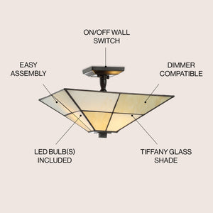 Juliana Tiffany-Style Glass/Metal LED Semi-Flush Mount