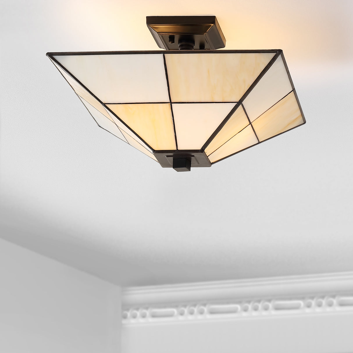 Juliana Tiffany-Style Glass/Metal LED Semi-Flush Mount