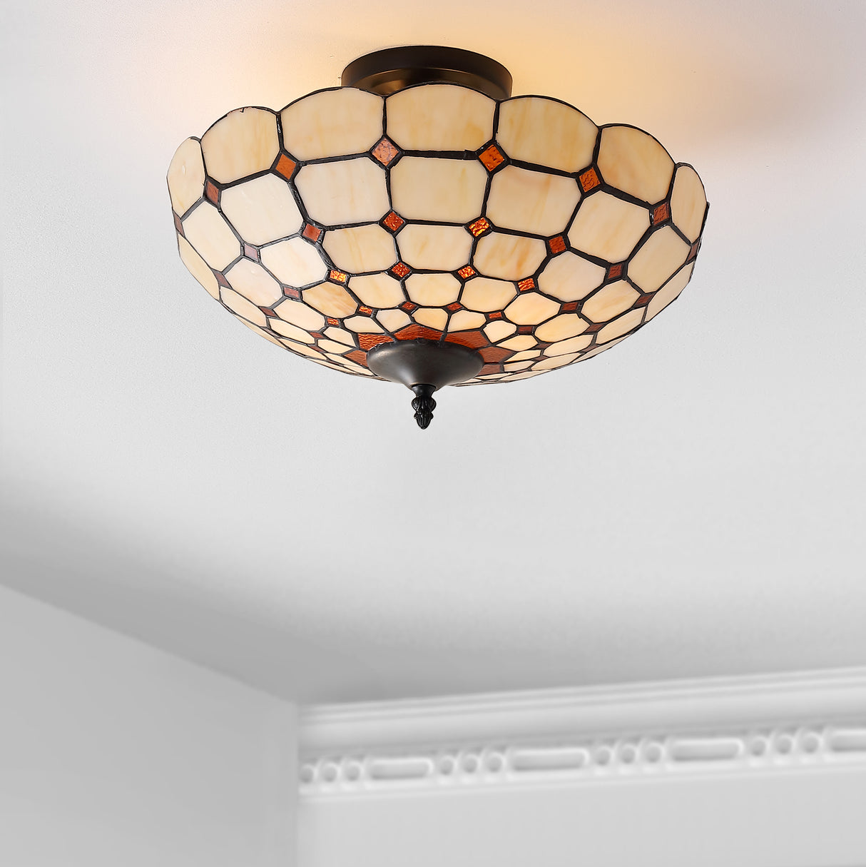 Jennifer Tiffany-Style Glass/Metal LED Semi-Flush Mount