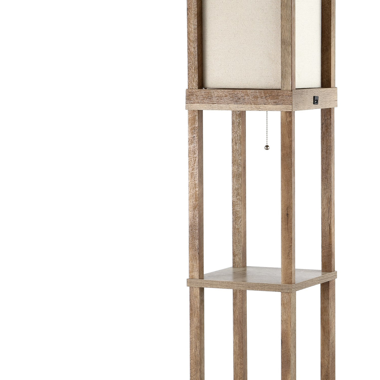 Etagere Rustic Bohemian Wooden LED 3-Shelf Floor Lamp with Pull-Chain