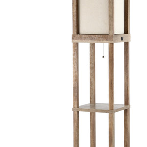 Etagere Rustic Bohemian Wooden LED 3-Shelf Floor Lamp with Pull-Chain